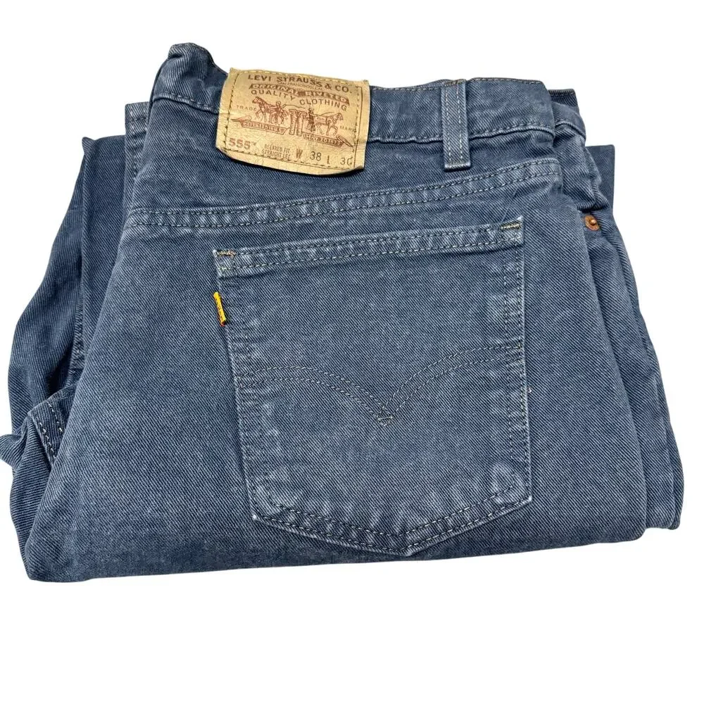 Levi's 555 Jeans Mens 38x30 (38x29 Actual) USA Orange Tab Indigo Blue VINTAGE - Picture 1 of 9